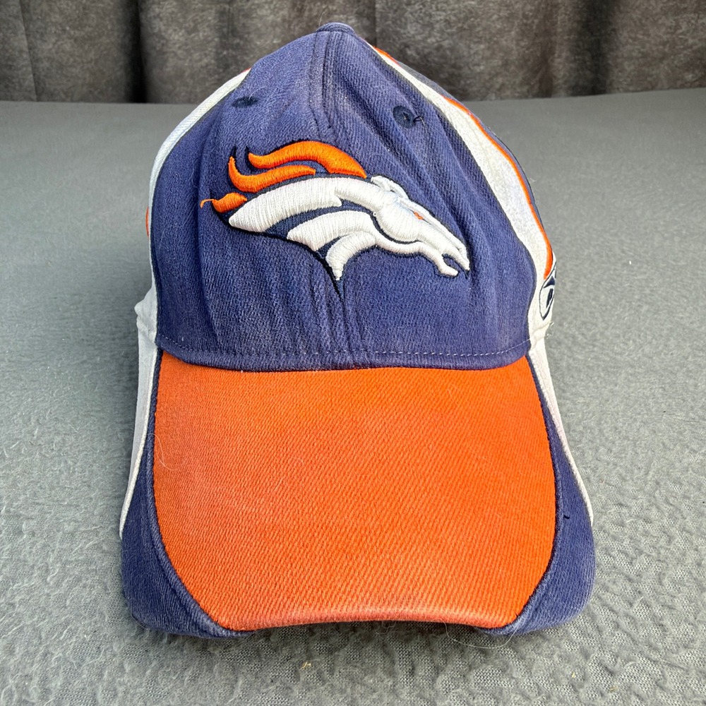Reebok NFL Equipment Denver Broncos Hat Blue Orange White Stretch Fit OSFA Cap